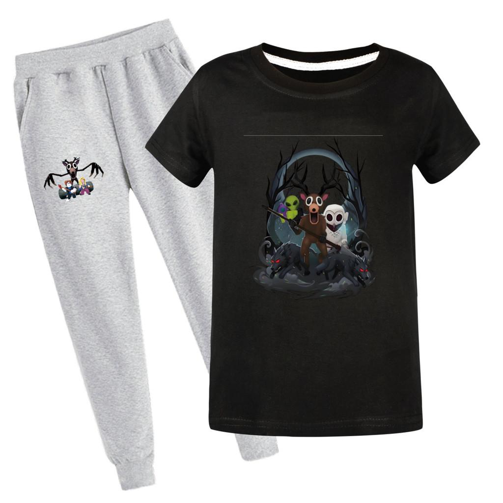 

Детский Девочки Мальчики 99 Ночей в Лесу Принт Футболка с Коротким Рукавом Брюки Набор Одежды 160cm