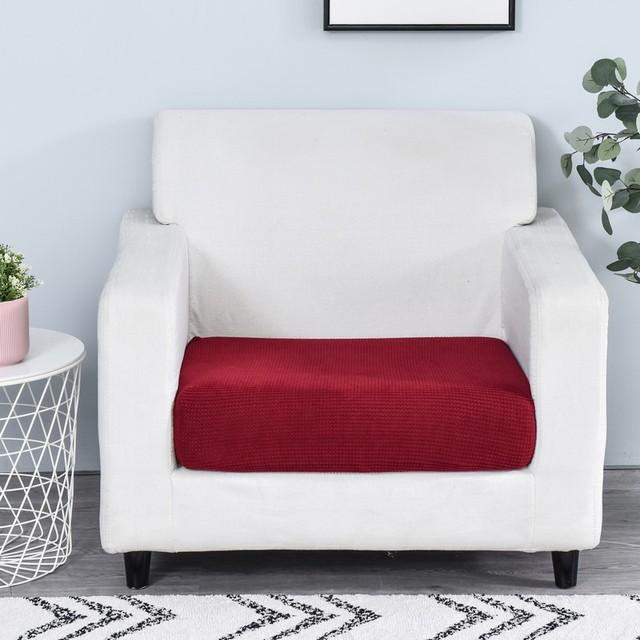 1pc Jacquard Sofa Seat Cushion Cover Chair Cover Stretch Washable Removable Slipcover Solid Color Polar Fleece Sofa Protector