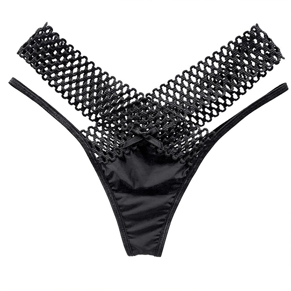 European & American Ice Silk Low-Rise Sporty Thong - Sexy, See-Through, Hollowed-Out Design