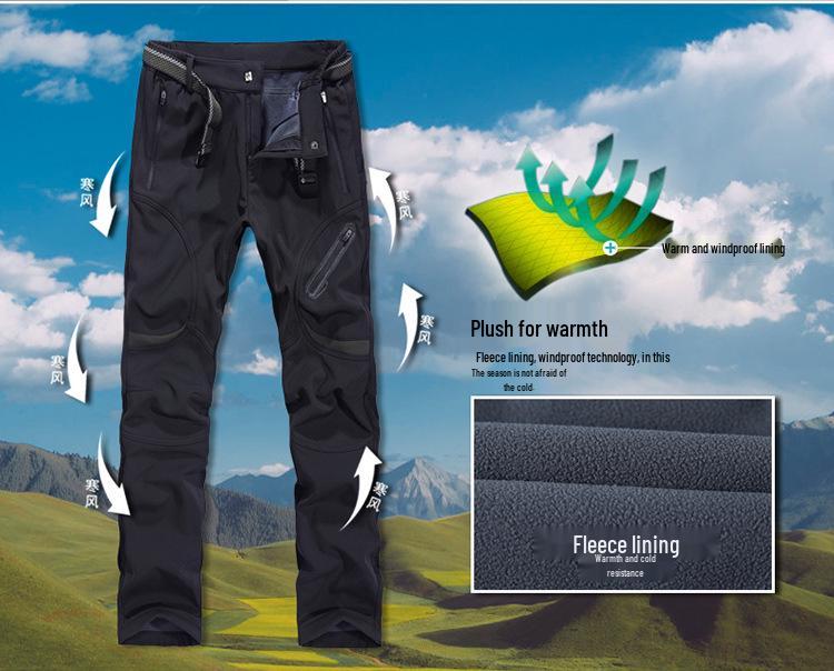 Plus Size Men's Gothic Softshell Windproof Fleece-Lined Stretch Pants
