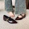 Coarse Heel Mary Jane Shoes Women's Spring New Soft Leather Retro One-word Buckle High Heels