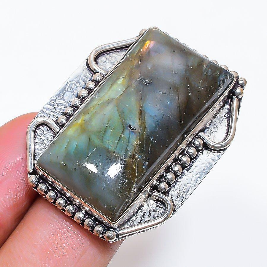 Natural Labradorite Gemstone 925 Sterling Silver Jewelry Ring Size 7 ZS-976