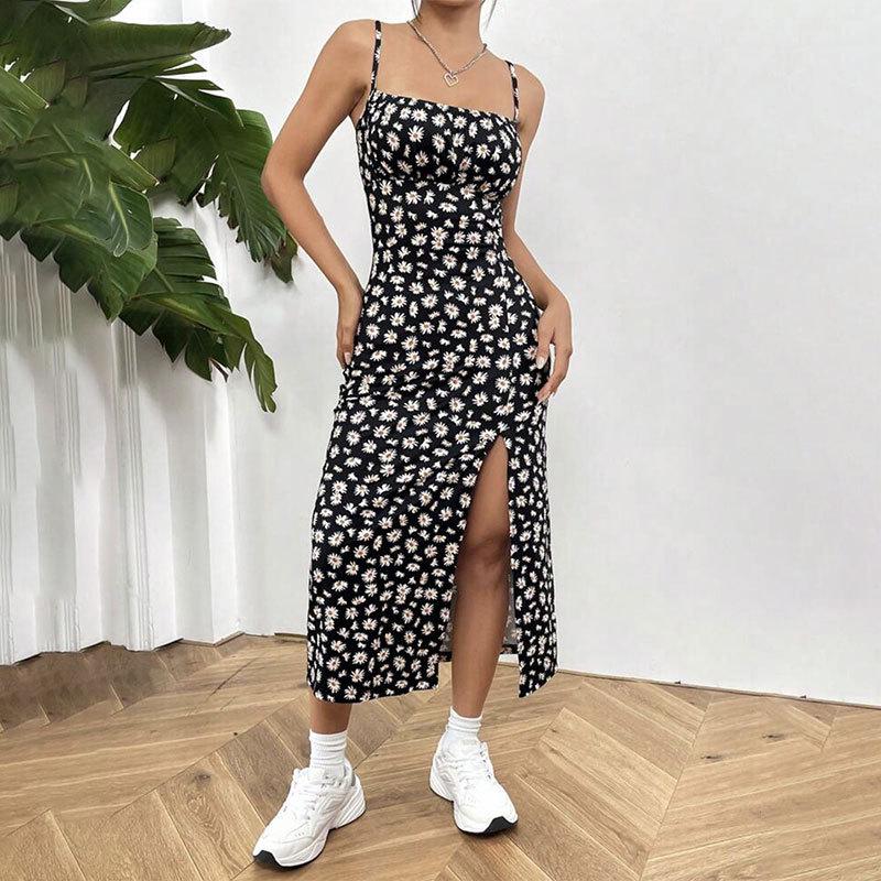 2025 Floral Midi Wrap Dress with Suspenders for Women