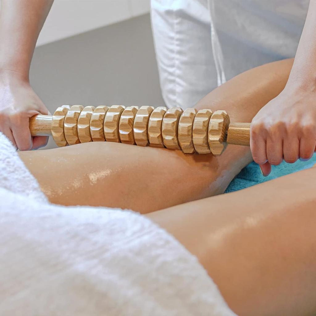 Wooden Cellulite Massage Roller for Legs and Thighs Lymphatic Drainage & Body Sculpting - Anti Cellulite Massager for Women and Men (12 Wheel)