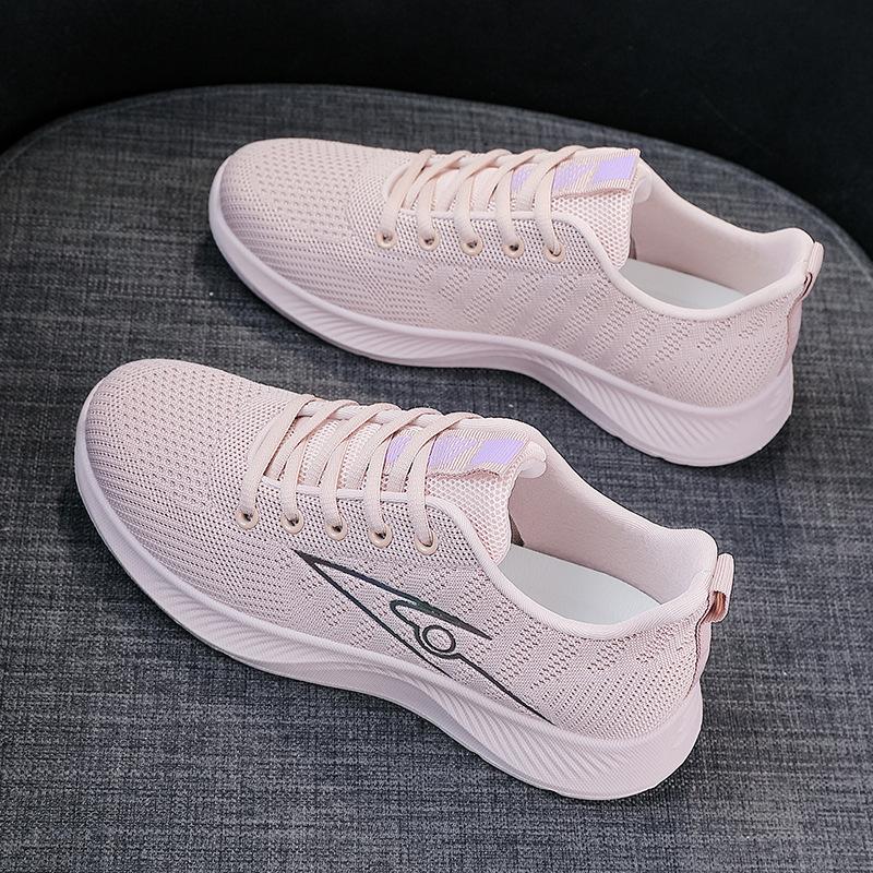 2026 summer new breathable fly-woven sports shoes women's versatile fly-woven mesh flat bottom lightweight hollow running shoes women