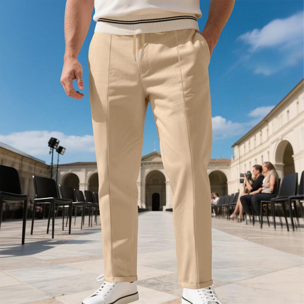 Men's Solid Color Straight Leg Plus Size Slim Business Casual Pants