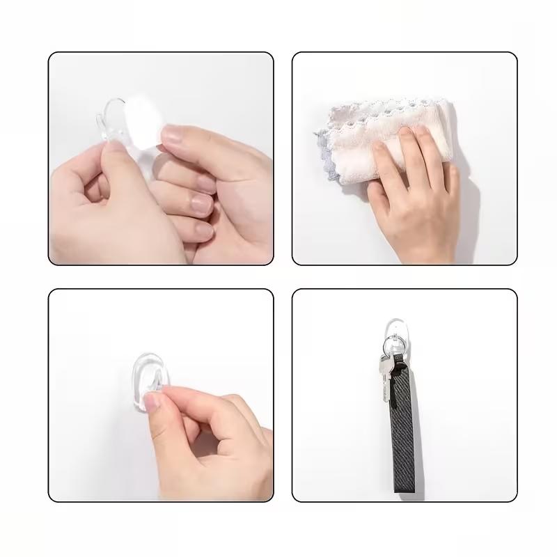 30pcs Transparent Acrylic Adhesive Hooks No-Drill Strong Hooks For Bathrooms Kitchens Multi-Functional Hooks