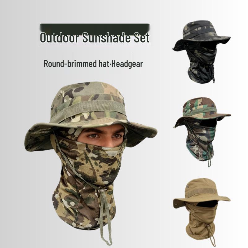 Camouflage Sun Protection Set: Windproof Fisherman Hat & Cycling Balaclava for Outdoor Adventures