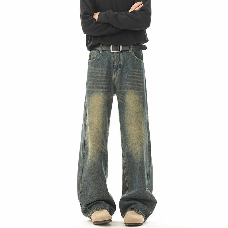 American Retro Old Jeans Men's Cleanfit High Street Loose Straight Wide Legs Mopping Versatile Long Pants