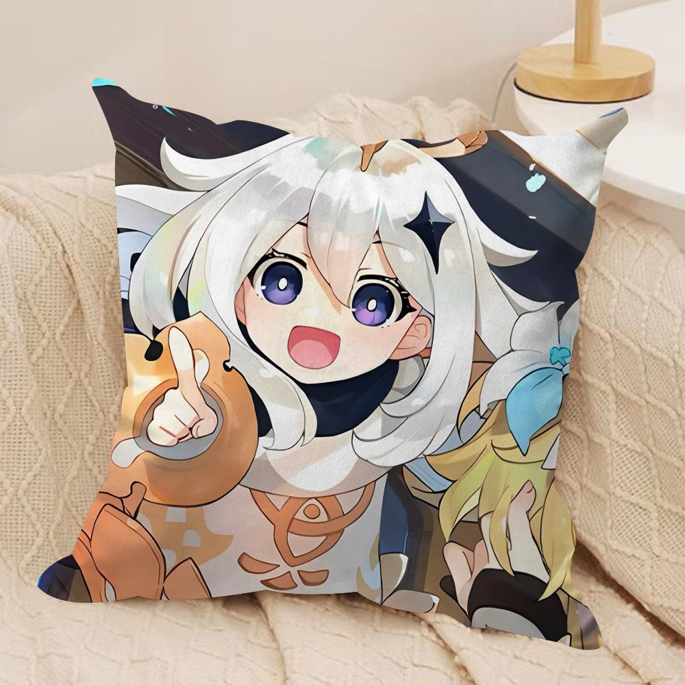 Paimon Cute Genshin Impact Cushion Cover Silky Short Plush Invisible Zipper Dustproof Sofa Pillow Case For Home Decor