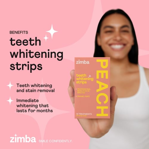 Zimba Teeth Whitening Strips Vegan Whitening Strip Enamel Safe Teeth Whitening Hydrogen Peroxide Teeth Whitener for Coffee, Wine, and Other Stains, 28