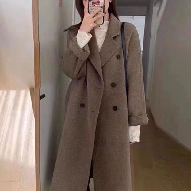 Women's Mid-length Woolen Coat, Autumn and Winter Hepburn Style, Loose and Thickened Woolen Coat for Small People