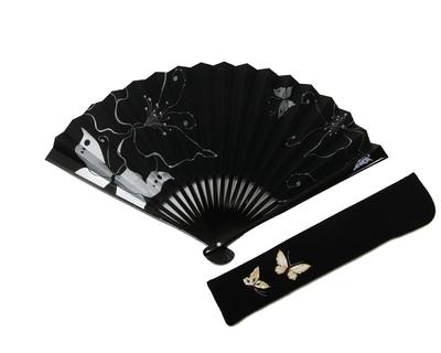 Kyoto Fan Black Fan with Fan Paper Box [Hasegawa] "Butterfly Pattern" Bag,