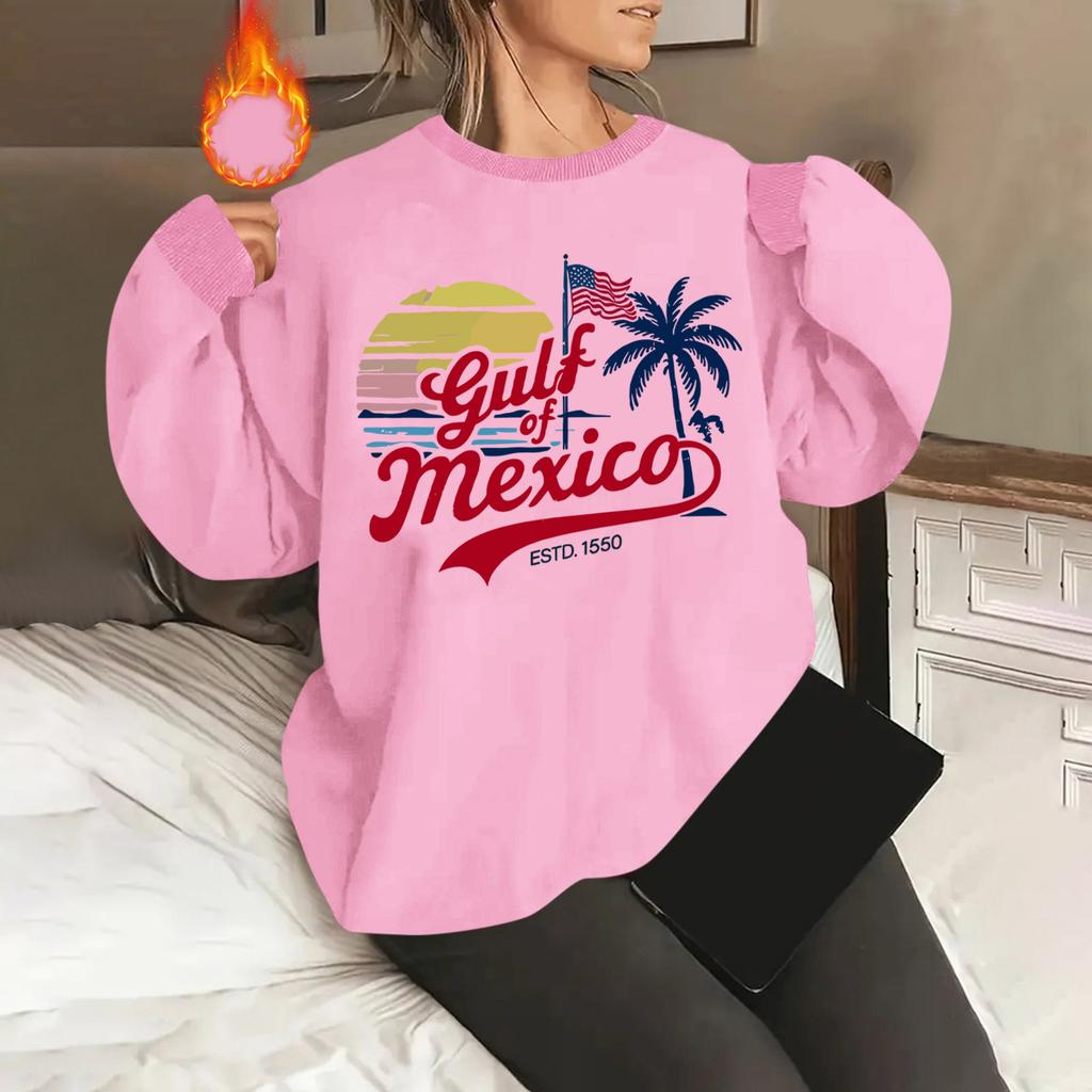 Unisex Offset Printed Round Neck Loose Long Sleeved Sweatshirt