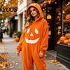 Macacão Cosplay Engraçado Halloween Abóbora Macacão Pijama, Macacão Adulto com Rosto Feliz para Adultos, Fantasia Macia com Capuz Festa Noite, Roupa de Casa Festiva
