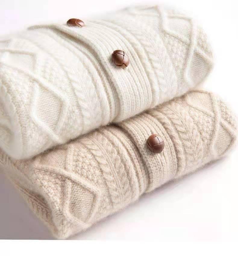 2025 Autumn/Winter Women's 100% Wool Knit Cardigan - Soft, Comfortable, Fluffy Sweater Coat