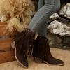 Mode 2025 Herbst Neu Retro Fransen Knöchel Geriebene Stiefel Runde Zehen Quadratische Absätze Seitlicher Reißverschluss Kurze Schuhe Damen Farbe Western Cowboy Stiefel