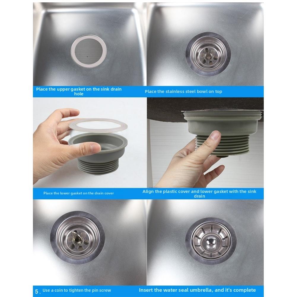 Sink Drain Strainer With PP Cover Kit Dual-Layer 69mm Stainless Steel For 54-60mm Kitchen Leak Prevention Drain Spare Parts