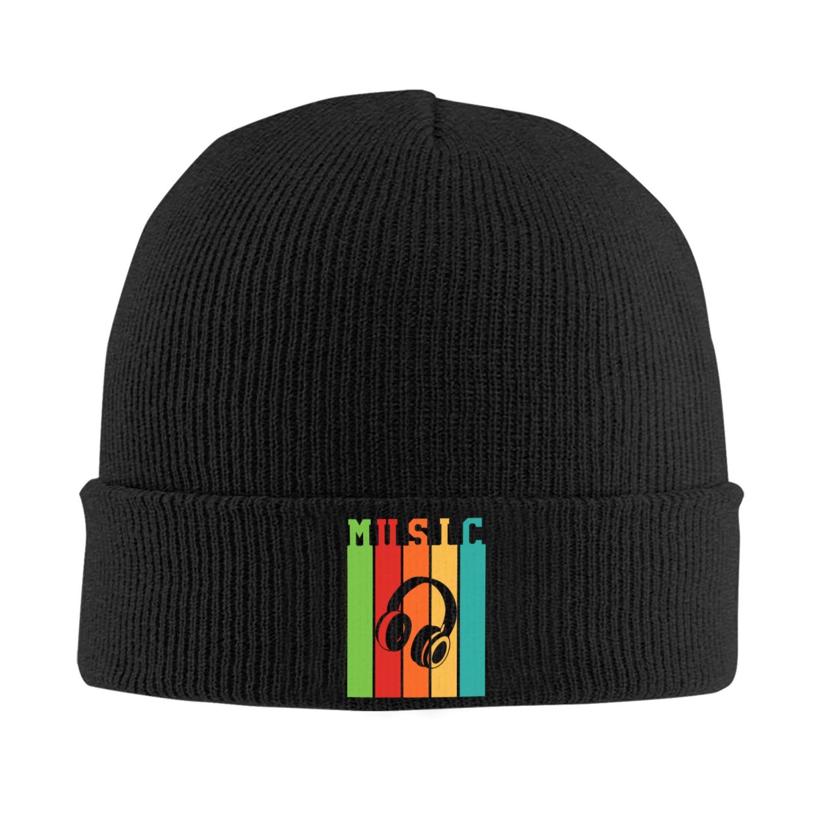 Music with Headphones Pattern Warm Knitted Cap Fashion Bonnet Hat Autumn Winter Outdoor Beanies Hats