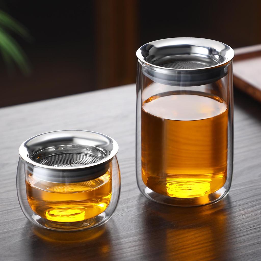 Double-Layer Glass Teapot with Infuser - Anti-Scald, Single-Serve Tea Set for Home or Office