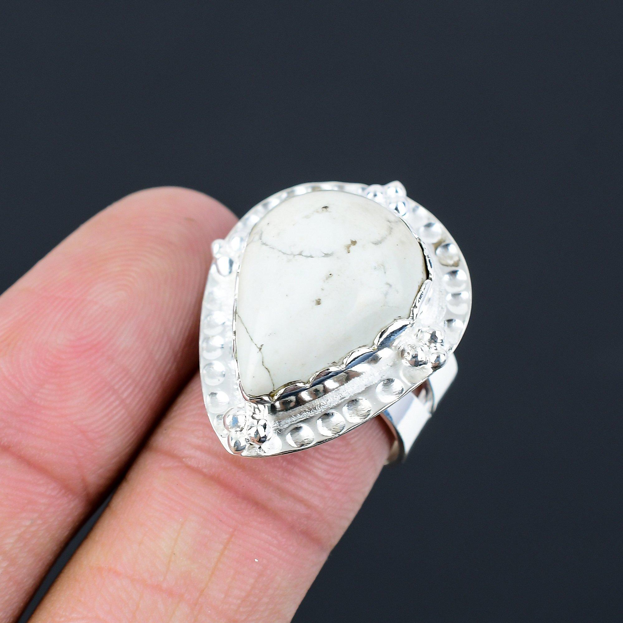 Sterling Silver Howlite Stone Statement Crown Chakra Sister Unique Ring Size 7.5 7.5