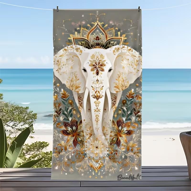 Bohemian Floral Elephant Print Beach Towel Ethnic Animal Pattern Quick Dry Soft Absorbent Sand Free Towel for Summer Pool Travel