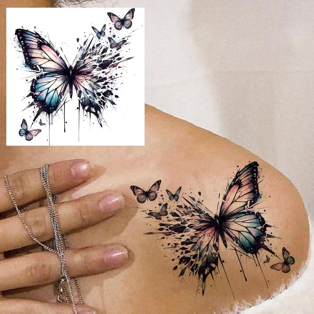 1 Sheet Butterfly Temporary Tattoos For Women Hands Clavicle Neck, Fake Tattoo Stickers Waterproof Long Lasting Realistic Tatoos