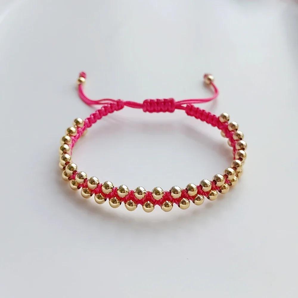 Handmade Braided Bracelet Jewelry for Women 4mm High Quality Gold Plated Beads Bracelets Bijoux Fashion Pulseras Femme