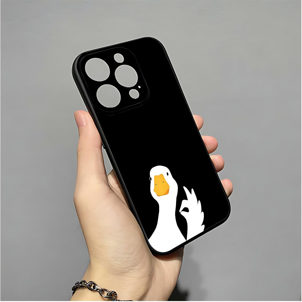 Cute Cartoon Goose Phone Case For IPhone 16,15,14,13,12,11,XS,XR,X,8,7,Pro,Max,Plus,mini Silicone Black Cover iphone12mini