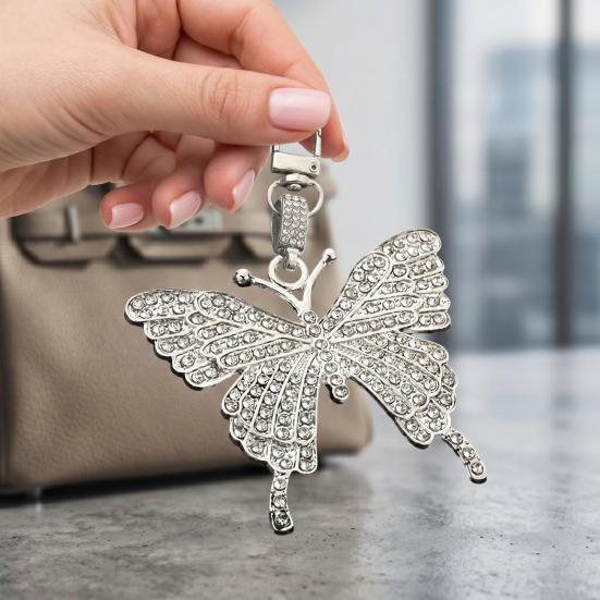Keychain Pendant Sparkling Rhinestones Butterfly Shape Zinc Alloy Keychain Pendant with Lobster Clasp Backpack Accessory
