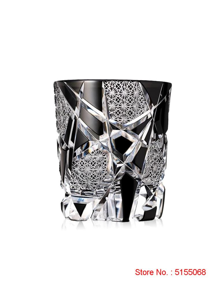 Fine Carving Cool Black Flashing Lightning Edo Kiriko Crystal Ware Wine Glass Top Quality Whiskey Cup Beer Water Mug Dad'S Gifts