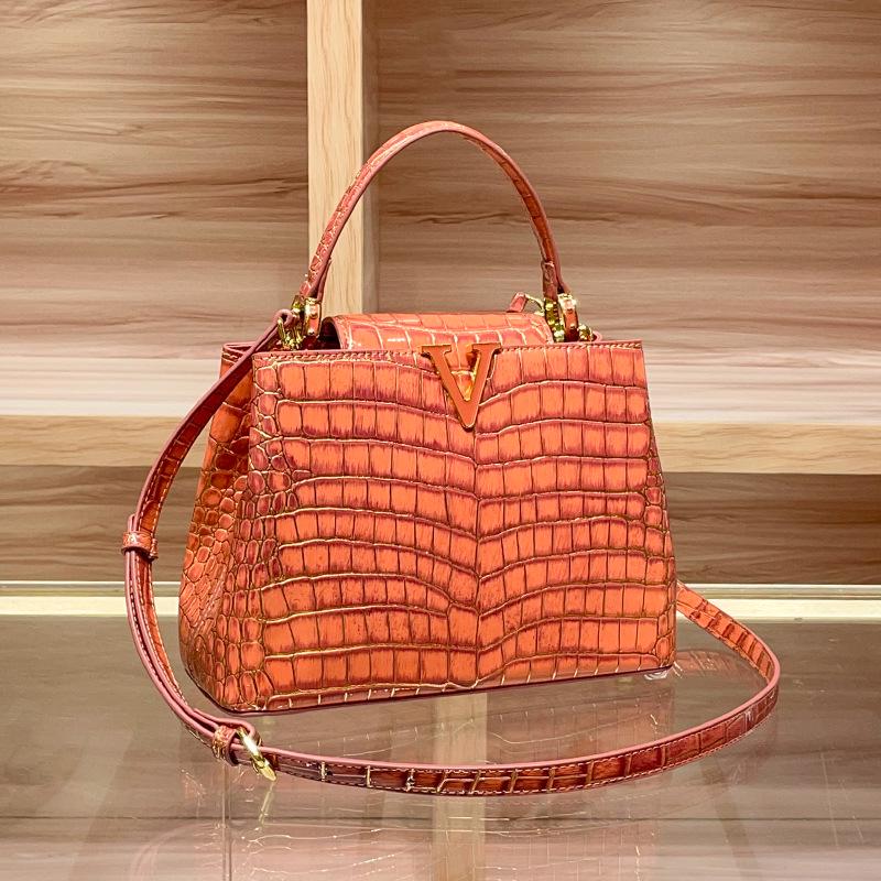 2024 Genuine Leather Crocodile Pattern Tote: Versatile Women's Shoulder & Crossbody Bag