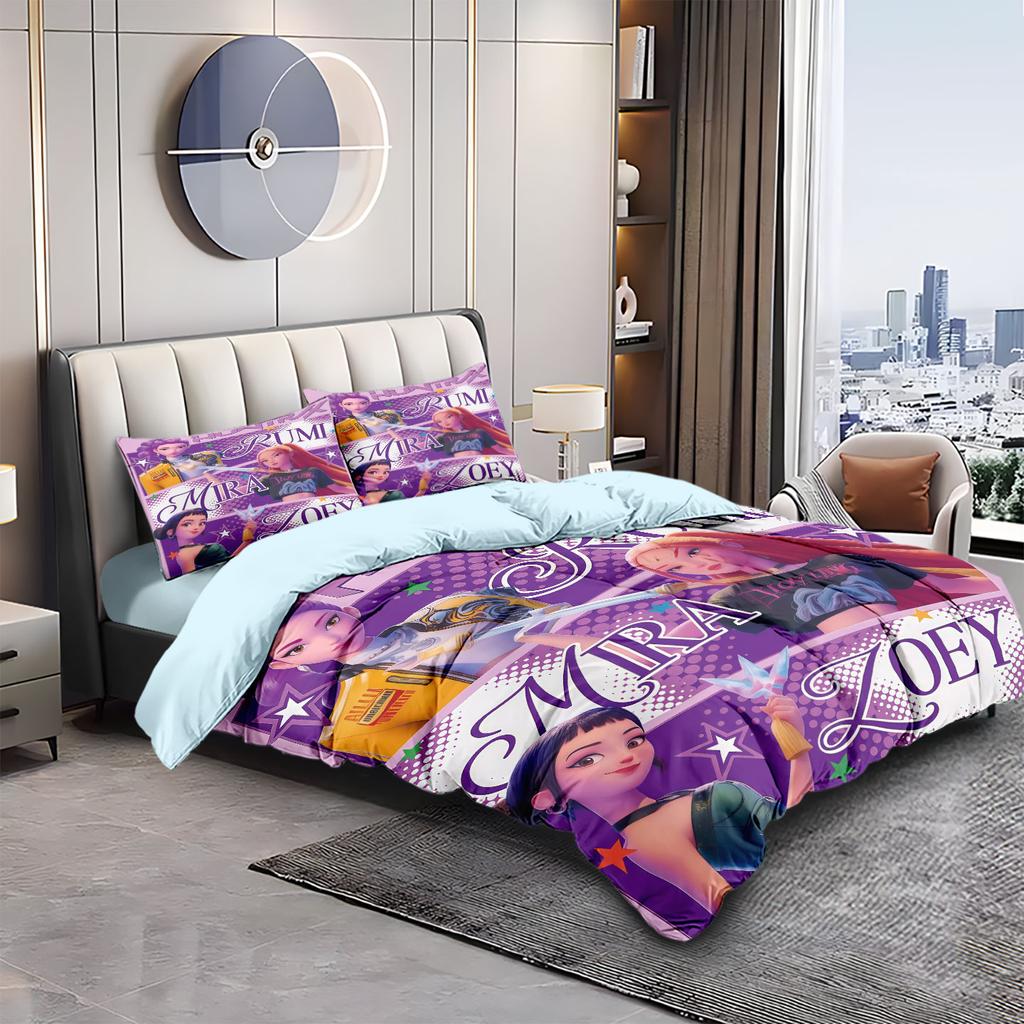 3pc Cartoon K-Pop Demon Hunters Girl Group Print Coreless Duvet Cover Set Multi Size Bedroom Dormitory Soft and Machine Washable