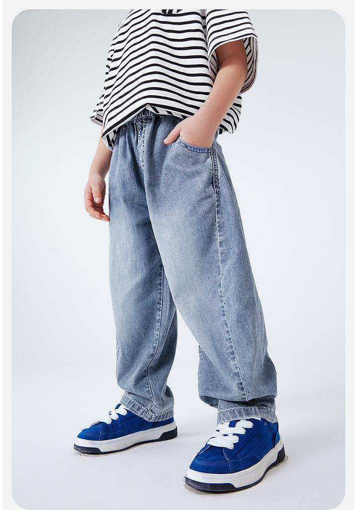 Mini Balabala Boys' and Children's Pants Summer New Product Antibacterial Cooling Soft Cowboy Loose Bending Knife Pants Banana Pants