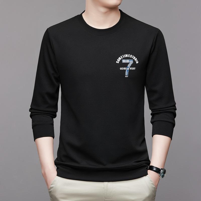 

Осенняя новинка, футболка с длинными рукавами, мужская футболка с круглым вырезом, модная брендовая универсальная футболка с верхом 4XL