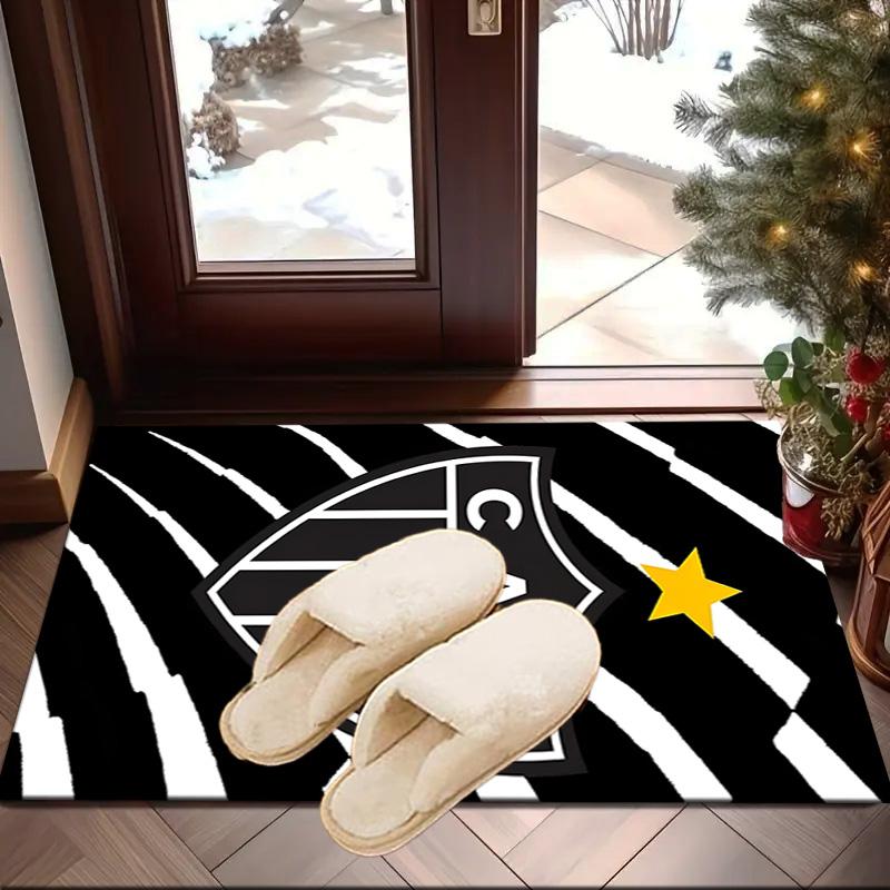 Black And White Stripes With Shield Printed Area Rug for Office, Chair Rug, Decorative Carpet Floor Mat, Large Size Fan gifts Christmas gifts