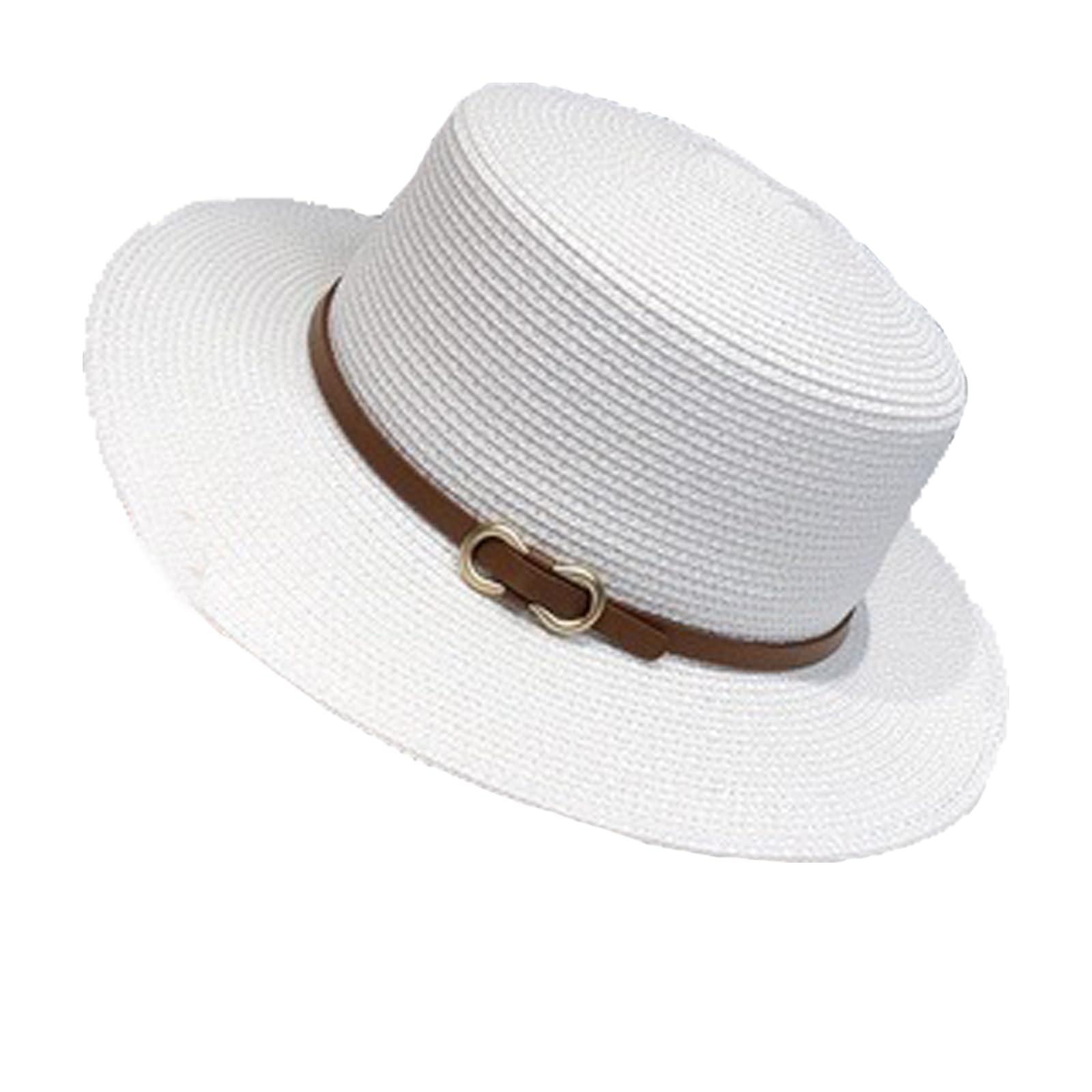 

Французская шляпа с плоским верхом для женщин, летняя соломенная шляпа с тентом для отпуска, пляжная шляпа от солнца One Size белый