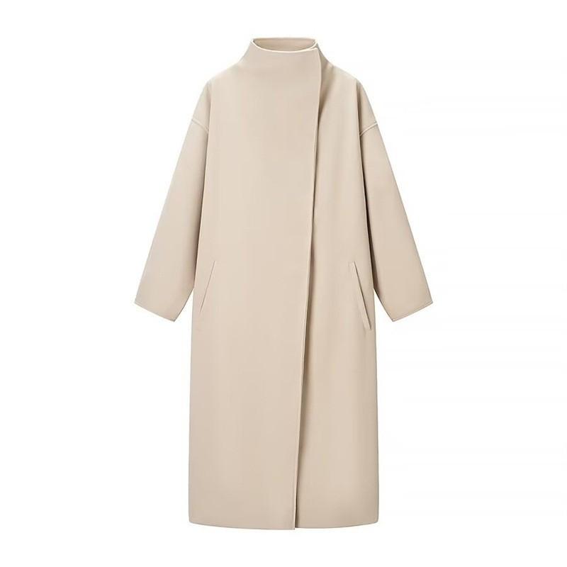 Damen Eleganter Stehkragen Langarm Locker Wollmischung Mantel Winter Street Chic Oberbekleidung