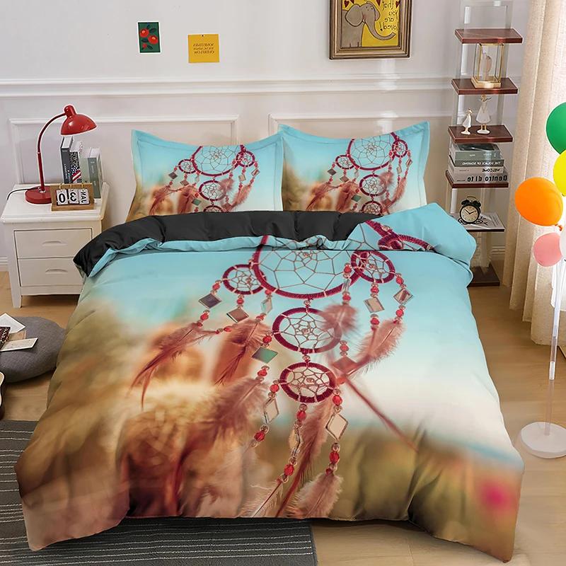 Dreamcatcher King Queen Duvet Cover Bohemian Style Bedding Set For Teen Girl Women Orange Sunset Scenery 2/3Pcs Soft Quilt Cover