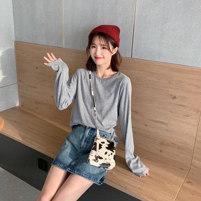 New Autumn and Winter Solid Color Base Shirt for Women Loose Casual Long-sleeved T-shirt for Women Korean Women's Clothing Couple Tops