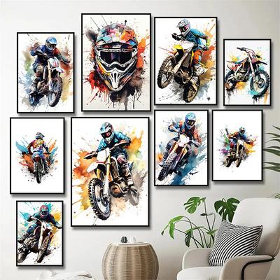 Vízfesték Dirt Bike Motocross Vászonfestmény Poszterek Nyomatok Motorkerékpár Fali Kép Szobába Otthoni Dekoráció Cuadros