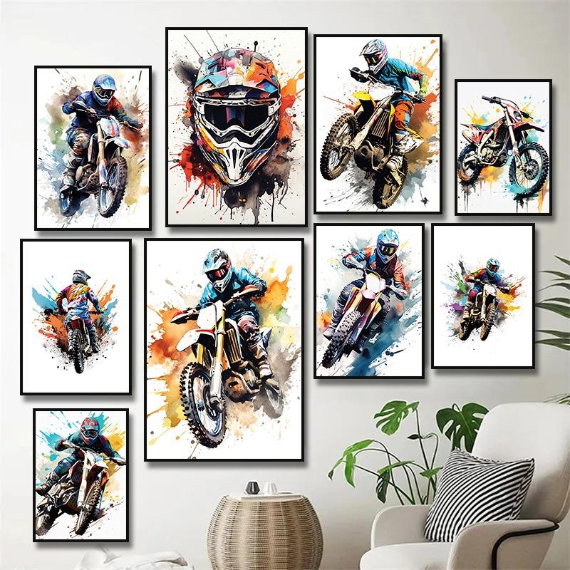 

Watercolour Dirt Bike Motocross Canvas Painting Posters Prints Motorcycle Motorbike Wall Picture for Room Home Decor Cuadros 21cm×30cm NoFrame