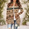 Women s Plus Size Dark Green Printed Draped Collar Long Sleeve Open Front Curved Hem Cardigan