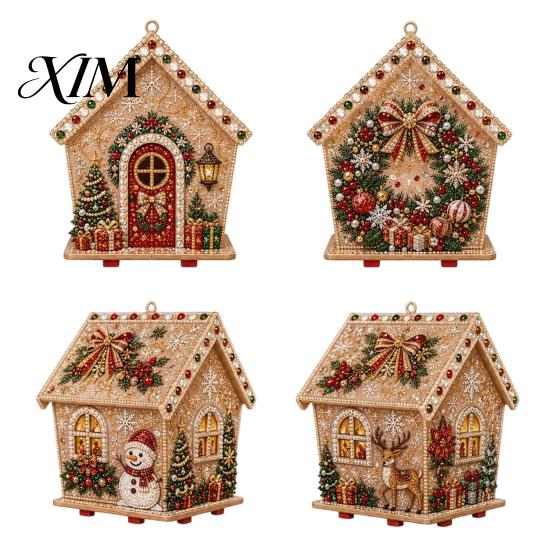 Artykuły na Święta Bożego Narodzenia DIY Malowanie Artystyczne z Sztucznych Pereł Wisiorek Wiszący Zestaw, 3D Koralik Piernik Drewniany Projekt Rękodzieło Dom Ręcznie Robiony