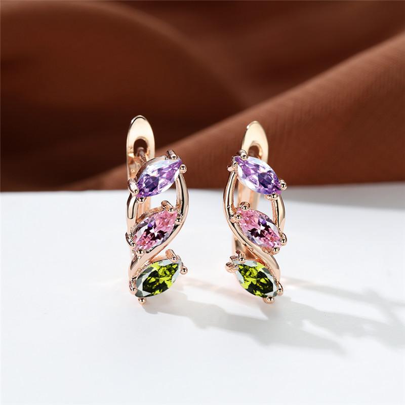 Multicolor Zircon Rainbow Stone Female Luxury Crystal Hoop Earrings Vintage Gold Color Bride Wedding  For Women