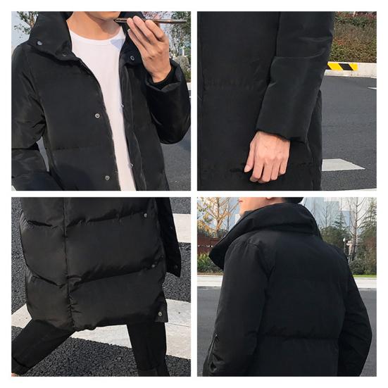 Men Jacket Hooded Solid Color Long Sleeve Coldproof Winter Thicken Cotton Padded