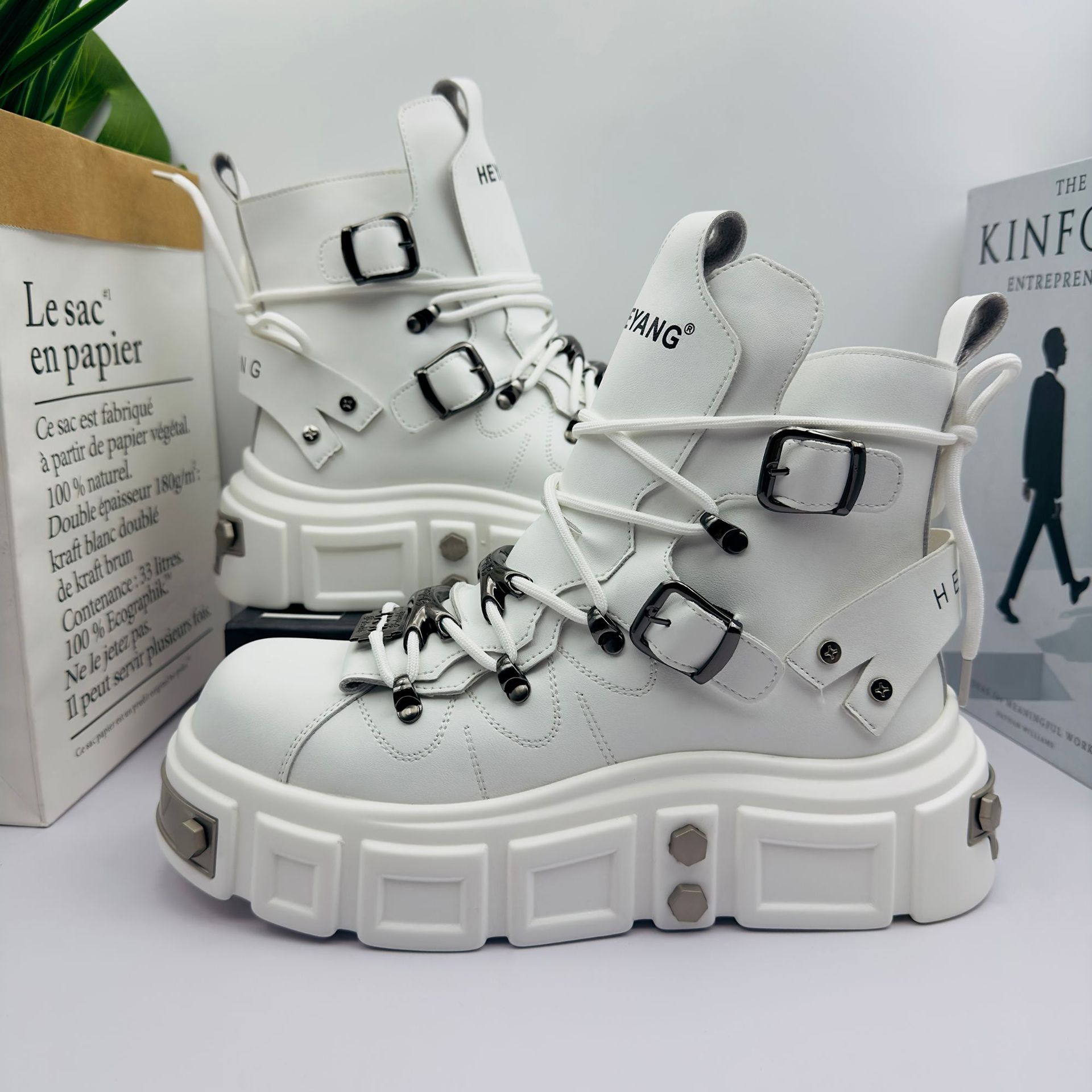 

Men s Boots Fashion Design Metal Decoration Rivet Leather Boots High Street Hip Hop Dance Punk Motorcycle Men Boots Botas Hombre 38 белый