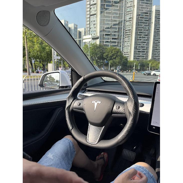 Tesla Model 3/Y Steering Wheel Cover, Carbon Fiber Steering Wheel Wrap Stickers For Tesla Model 3 Model Y 2017-   2024 Interior Accessories, Black