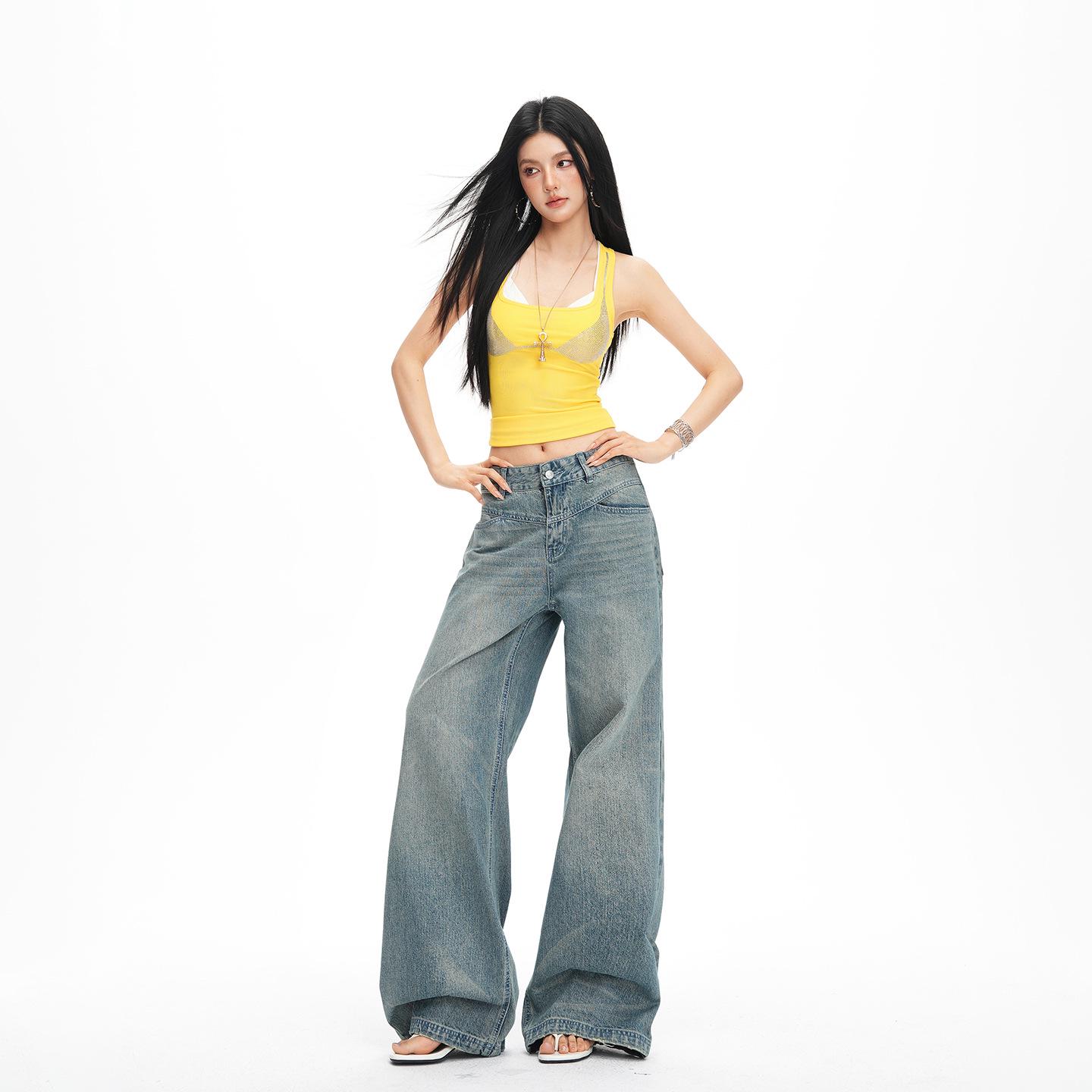 2026 Spring High Waist Retro Wide-Leg Jeans for Women - Spicy American Style Large