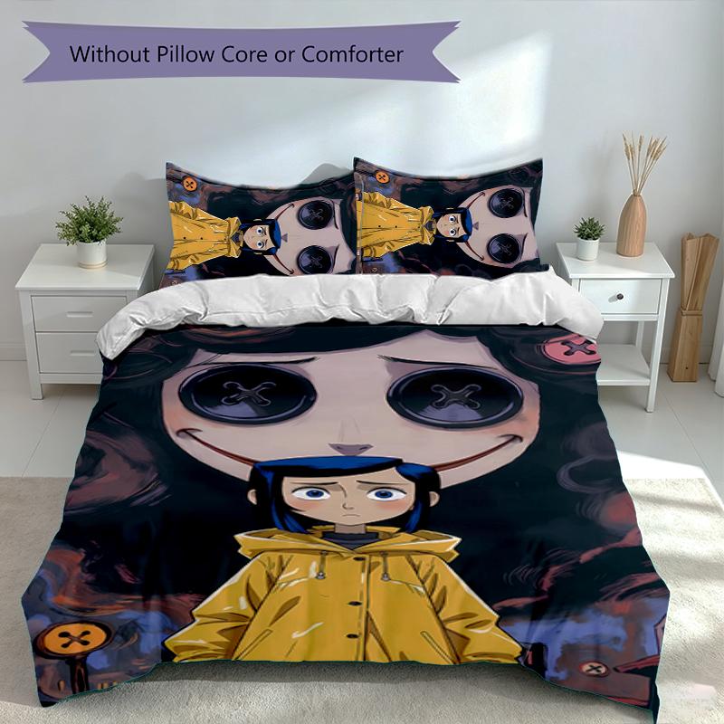 3pcs Coraline Duvet Cover Set, Includes 1 Duvet Cover and 2 Pillowcases,Skin-Friendly&Comfortable Fabric,Suitable Bedding Sets